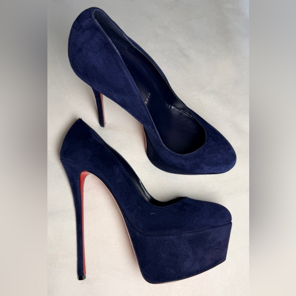 Christian Louboutin Lady 160 mm Pumps Navy Blue Suede Platform Heels Size EU 40 - Picture 7 of 15